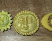 Polymer Clay Yellow Suns and Moons Made with Molds Folkart Mixed Media Collage Use in Your Art