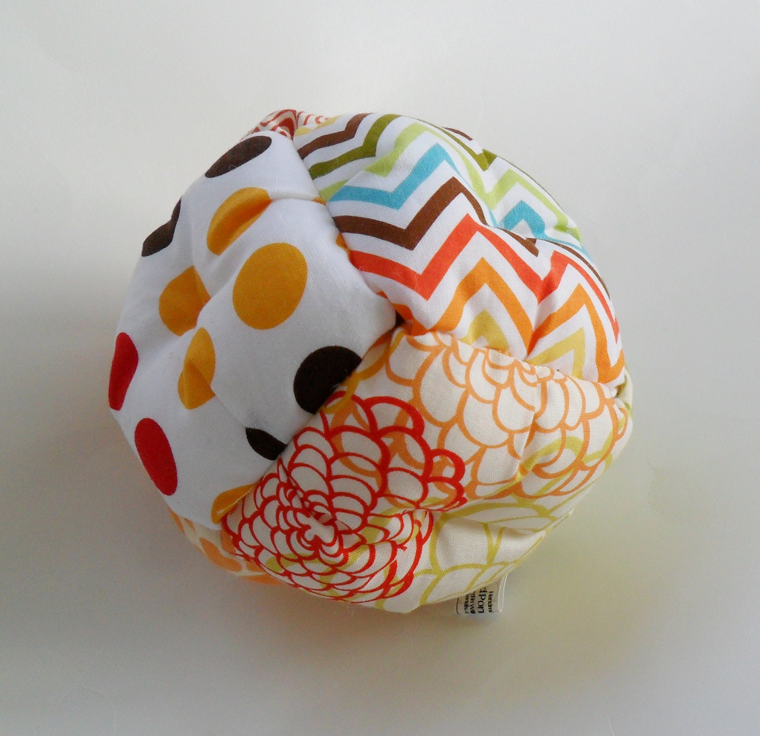 Baby Boy or Girl Soft Block Sensory Jumble Ball Toy Rattle Ribbon Orange Chevron