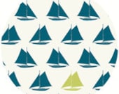 Jay-Cyn Designs for Birch Fabrics Organic, Set Sail, Sailboat Teal, 1 YARD