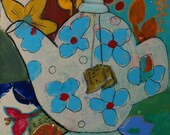 Big Blue Flowers Teapot fine art print