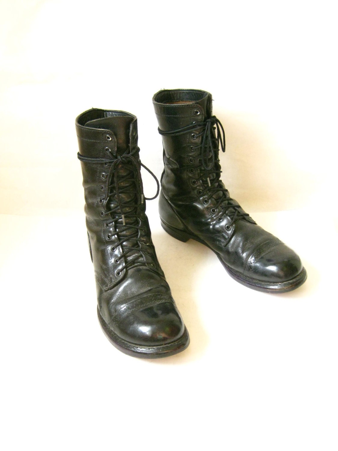 Vintage 90s Black Leather  Military/ Jump COMBAT BOOTS.  Size  11 1/2