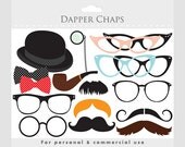 Moustache clipart, mustache clip art, eyeglass clipart, glasses, moustaches, dapper, posh, pipe, bowler hat, costume prop clip art