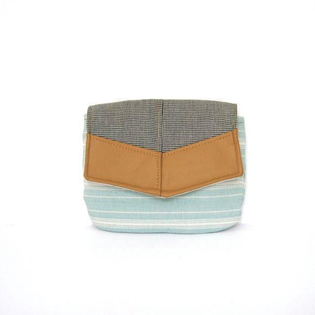 travel clutch // mint striped canvas - black and white houndstooth - yellow orange vegan leather // cosmetics bag with mirror