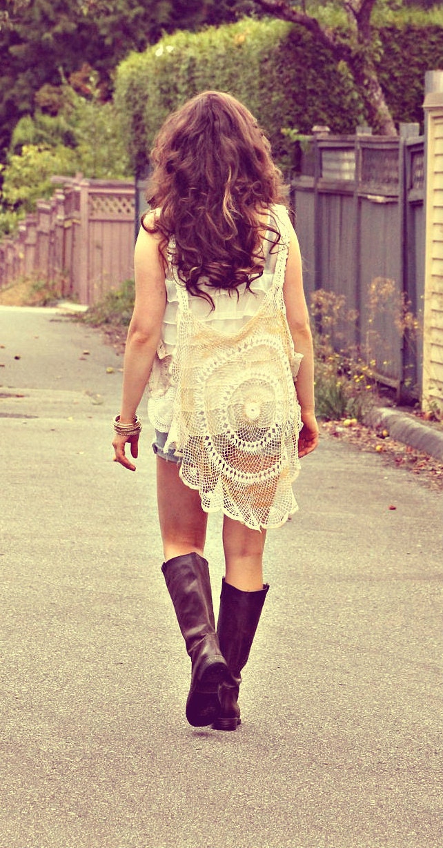 The free spirit. a vintage lace vest. boho. wild. OOAK.