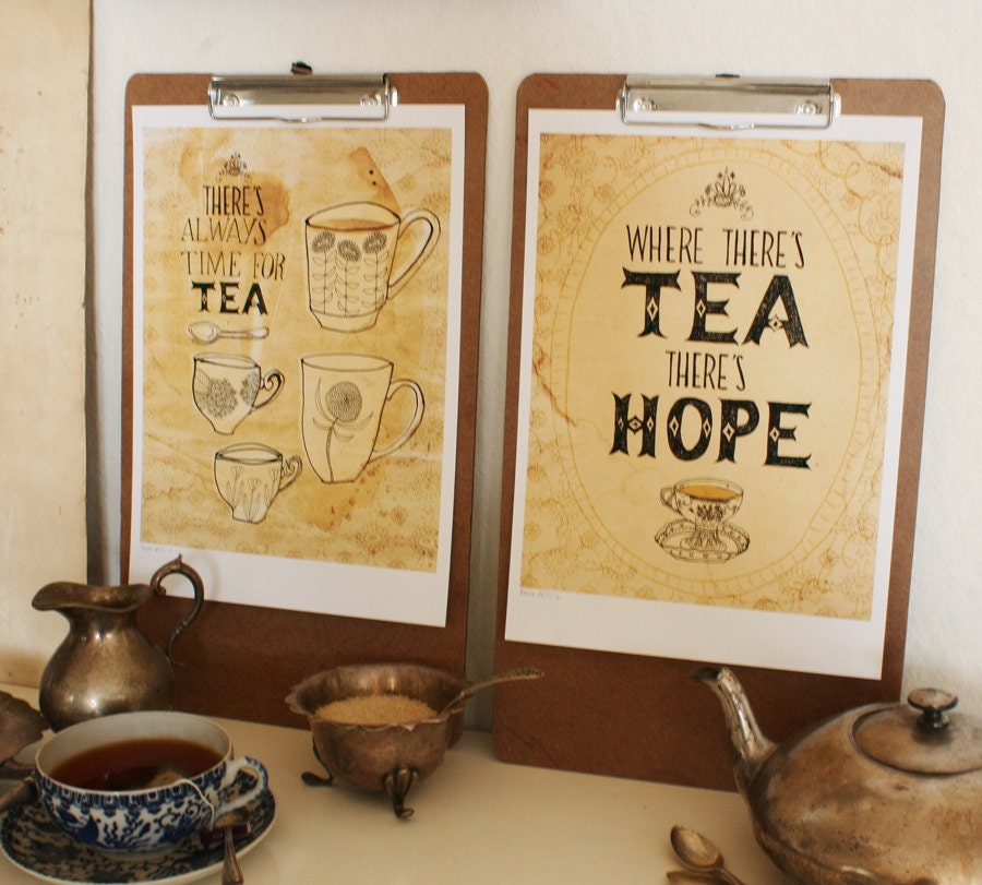 tea and hope - A4 fine art print - a Sweet William illustration on archival paper.