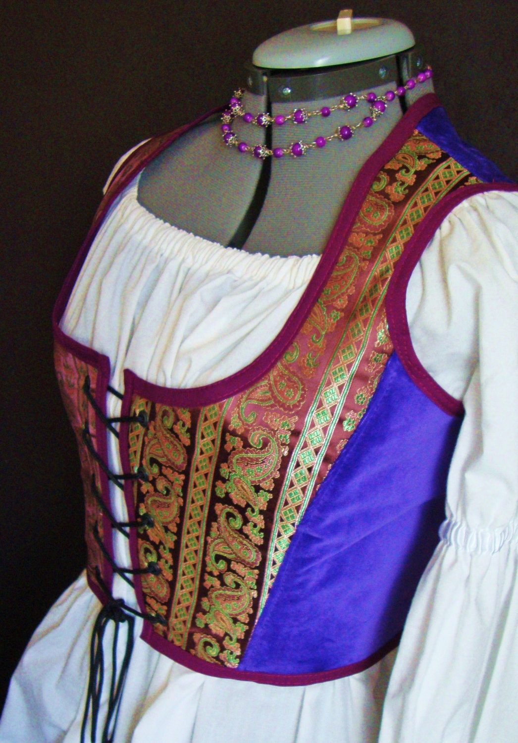 Purple Brocade  and Vibrant Velvet Renaissance Medieval Corset Bustier