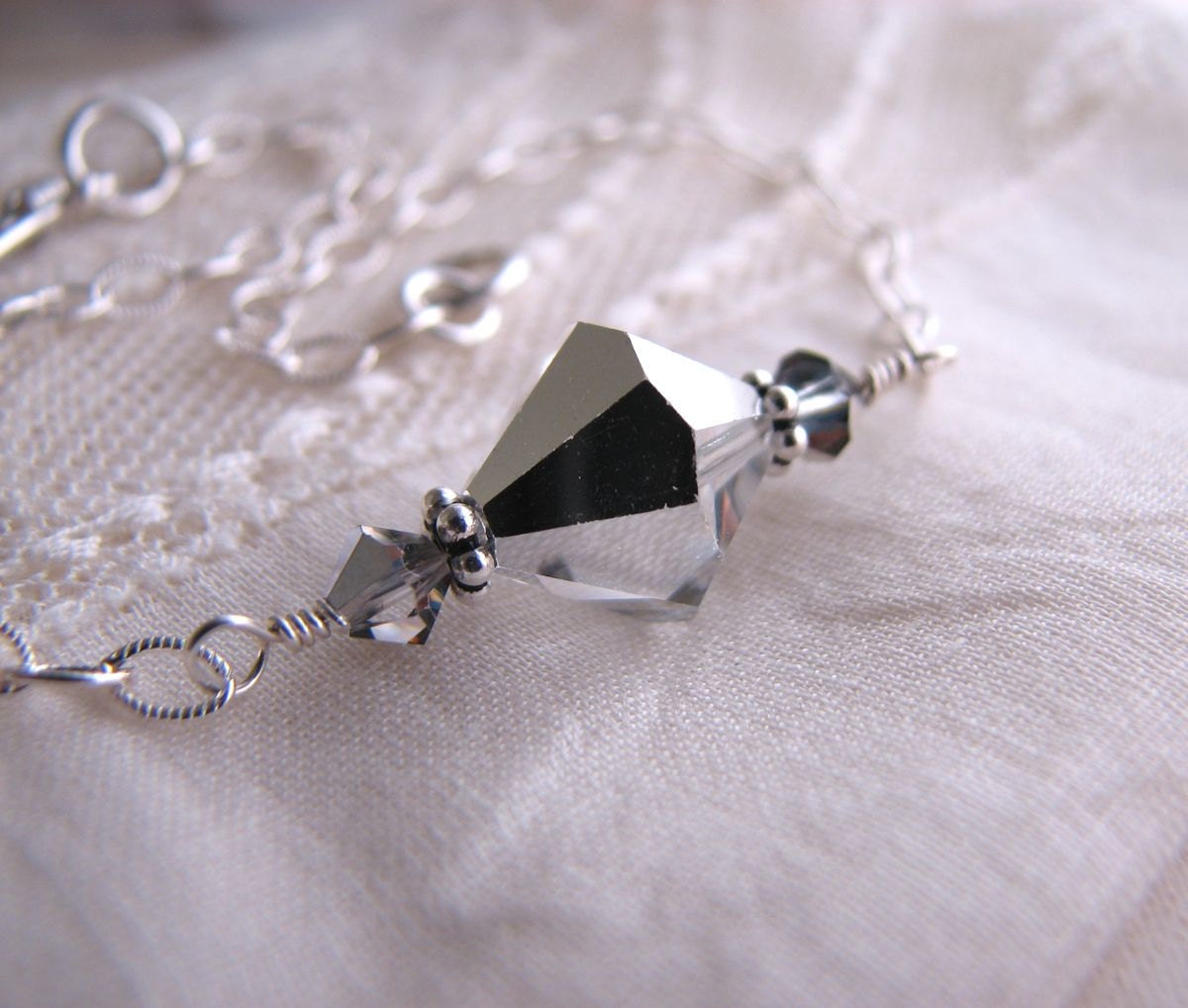 Silver Metallic bracelet with vintage Swarovski comet argent crystal