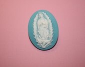 Large Teal Virgin Mary Cameo Brooch