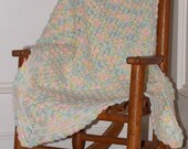 Cozy Baby Blanket ... Hand Crochet ... Pastels and White ... Travel Sized Afghan ... READY TO SHIP