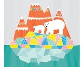 Polar Bears Art Print Animal Illustration Geomery Children decor, Kids Room, Wedding Birthday Anniversary Gifts Pastel Color