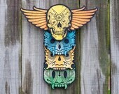 Screenprinted Wood Ceremonial Mask Totem