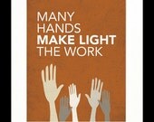 Children's Art Print Poster, Nursery Art, Children's Room, Proverbs, Idioms, "Many Hands Make Light the Work", 11x14 Print