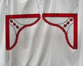 Stained Glass Ruby Red HOT Lace Curtain Pair of Corner Pieces Gingerbread Trim Room Dividers Cafe Curtains