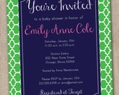 Baby Girl Shower Invitation Printable Digital File in Preppy Kelly Green Navy Blue and Hot Pink Il_170x135