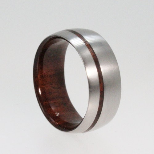 Titanium Ring with an inner Bolivian Rose Wood sleeve and Wood Pinstripe
