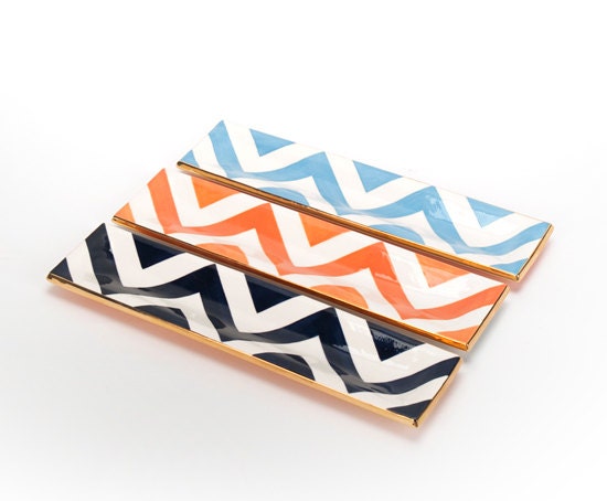 Buckley Chevron Ritz Tray in Navy, Coral, and Turquoise