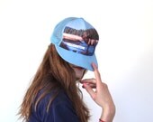 vintage Yellowstone hat. Light blue snap brim cap / trucker hat / rustic snap brim hat / animal woodland deer / the PARK COFFEE cap