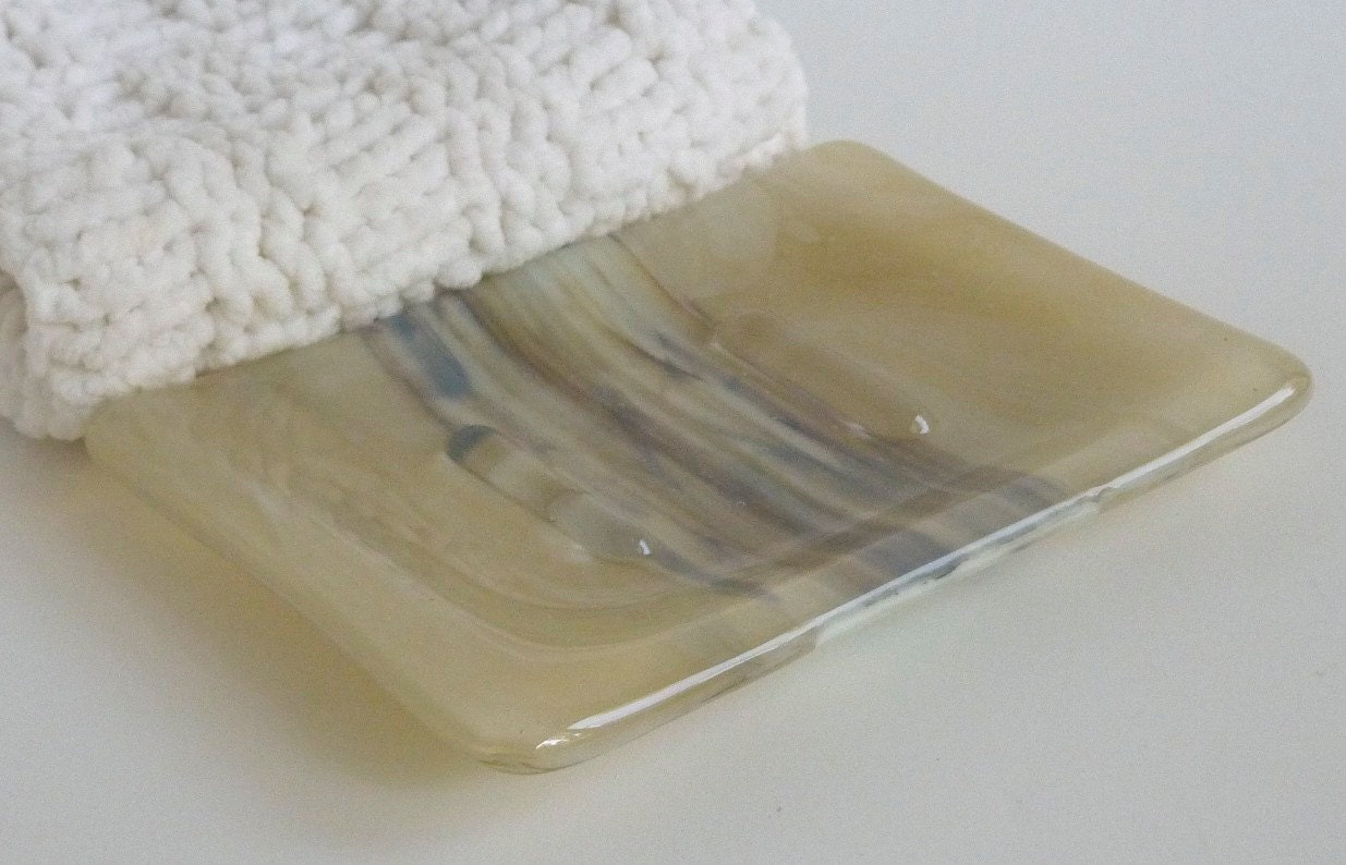 Glass Soap Dish in French Vanilla and Brown