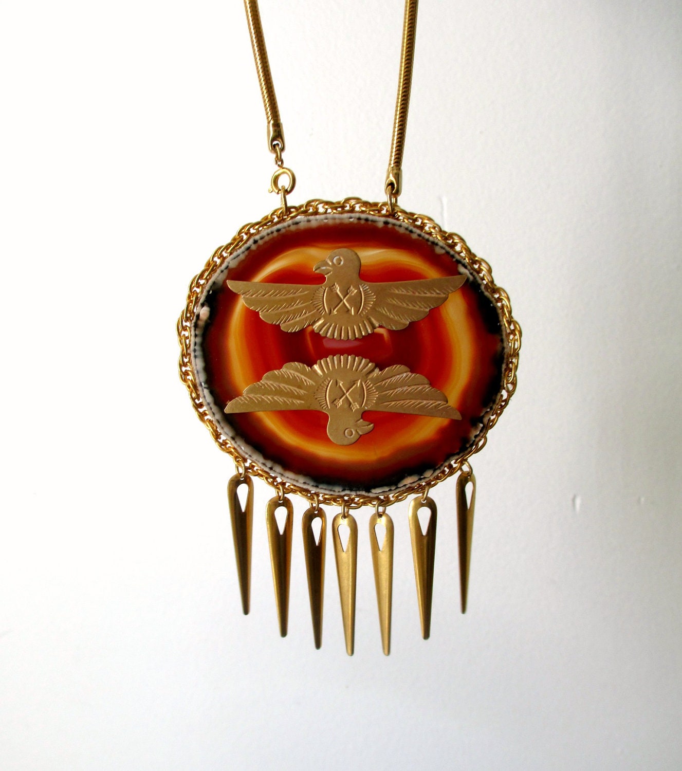 Thunderbird Statement Necklace. Agate Slice Geode Southwestern Talisman