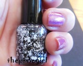 Cookies n Cream Black, White, Holographic Glitter Handmade Indie Top Coat Nail Polish Lacquer in Suspension Base 5mL Mini