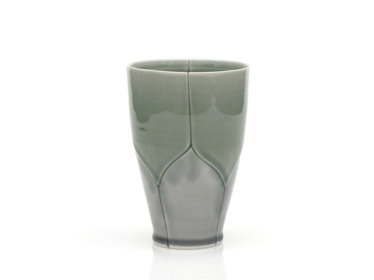 Sage Green and Grey Tumbler Lotus Design 16 Ounce Porcelain Pint Glass