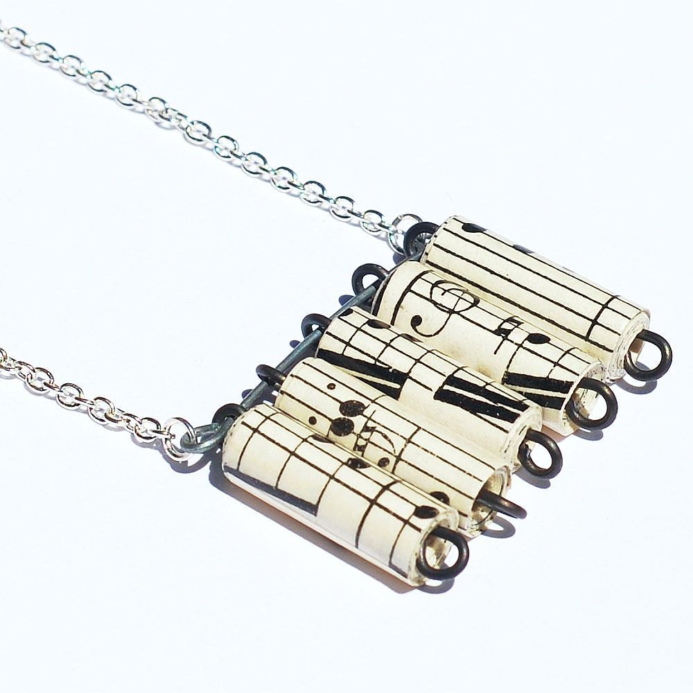 Paper Bead Jewelry- Vintage Sheet Music Bead Necklace