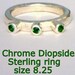 Chrome Diopside Unisex Gents Ladies Handmade Sterling 925 Silver Ring size 8.25