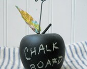 Chalkboard Apple Wire Photo Holder Display Original Upcycled Vintage Map leaf