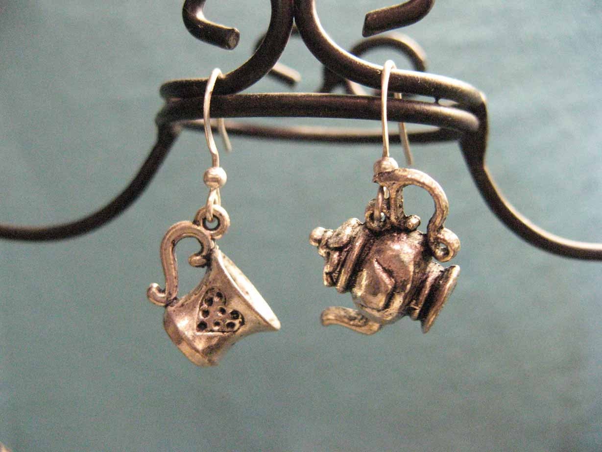 Tea Set Earrings, Teapot, Teacup, Victorian Coffee Service