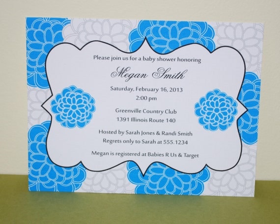 Personalized Baby shower invitation blue and white flowers (set of 10) Il_570xn