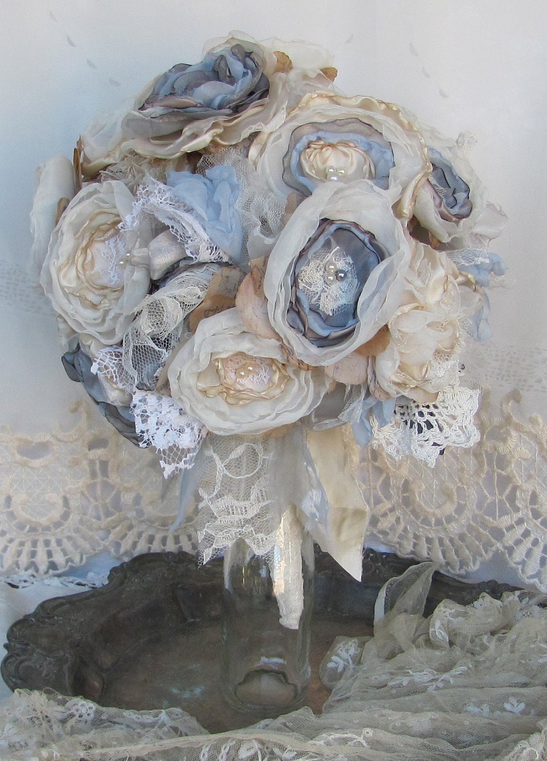 Bridal Fabric Flower Bouquet  Custom Order any color