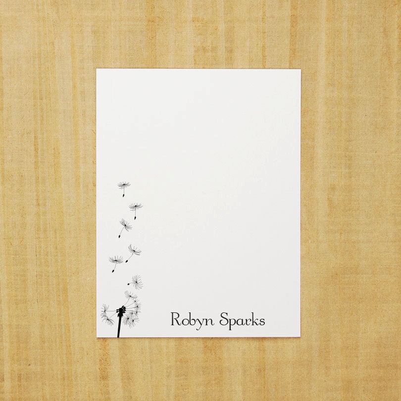 Stationery set of 8 PERSONALIZED Dandelion Note Cards