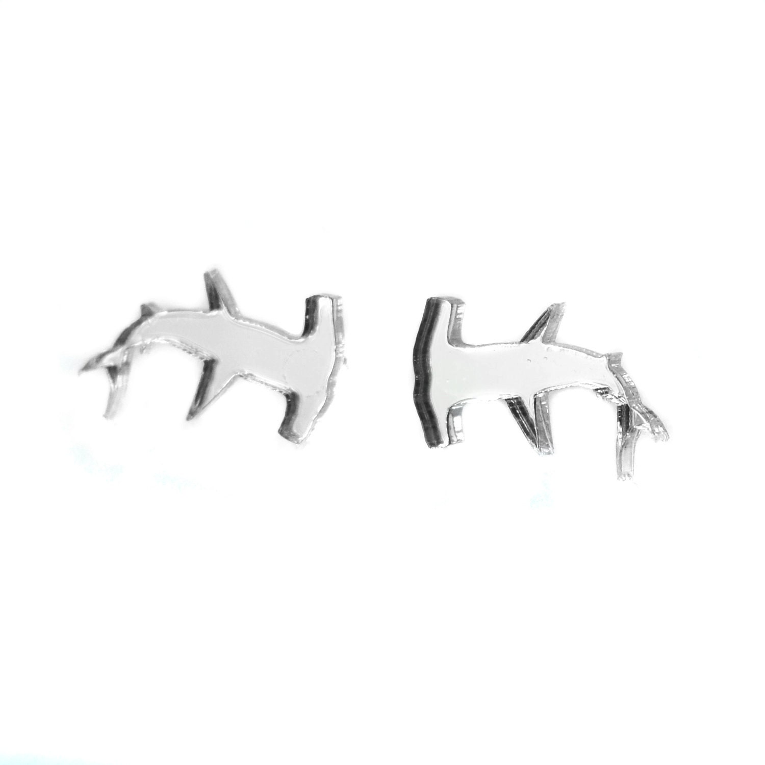 Acrylic Silver Hammerhead Shark Post Earrings