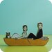 Custom Wedding Cake Topper Couple in  Canoe or Kayak with One Pet