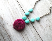 Magenta Rosette and Turquoise Necklace