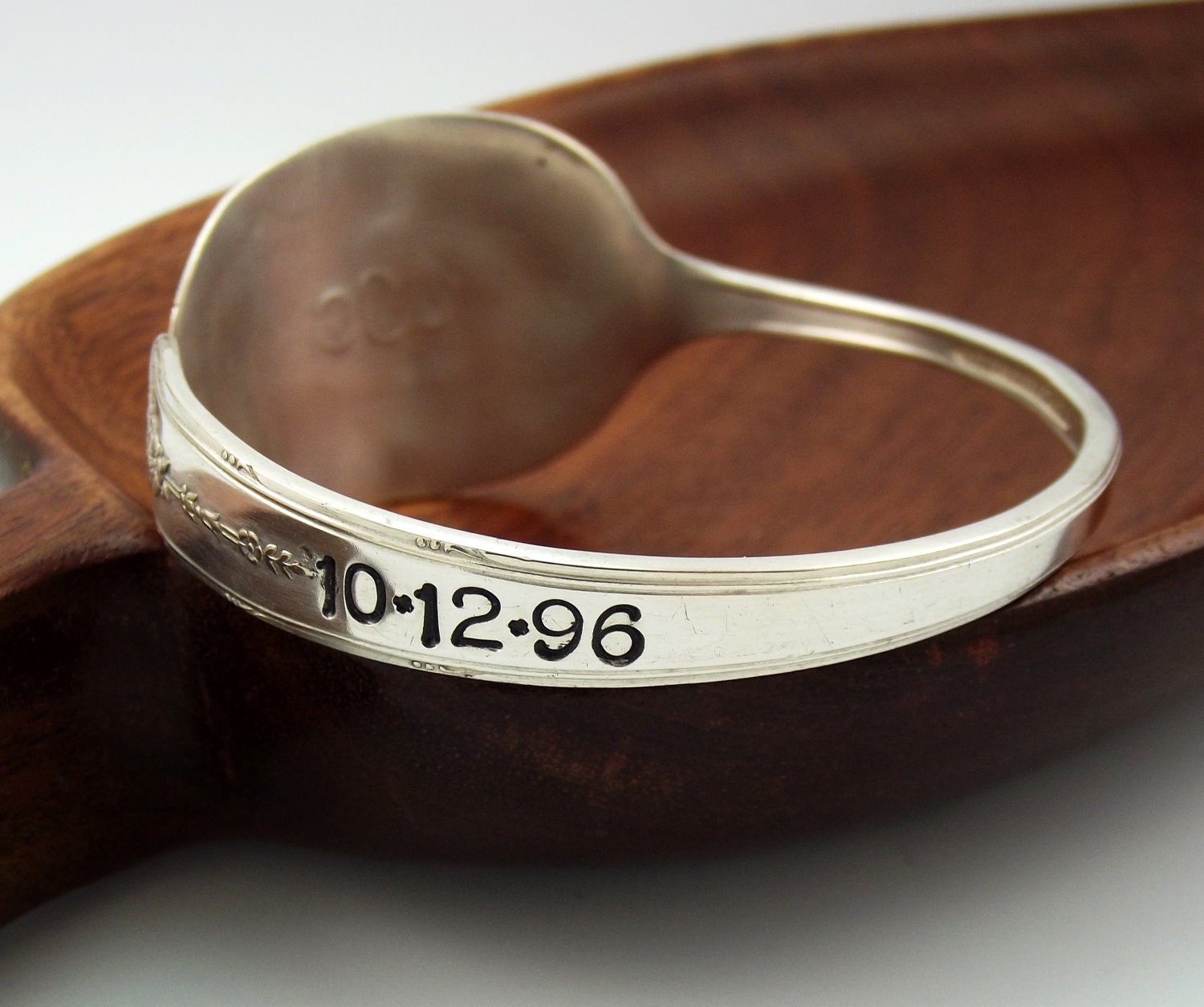 Anniversary Date and Monogram Spoon Silverware Bangle Bracelet-Silverware Jewelry