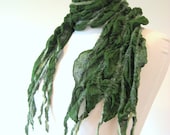 Nuno Felted  Silk Scarf  Moss Green