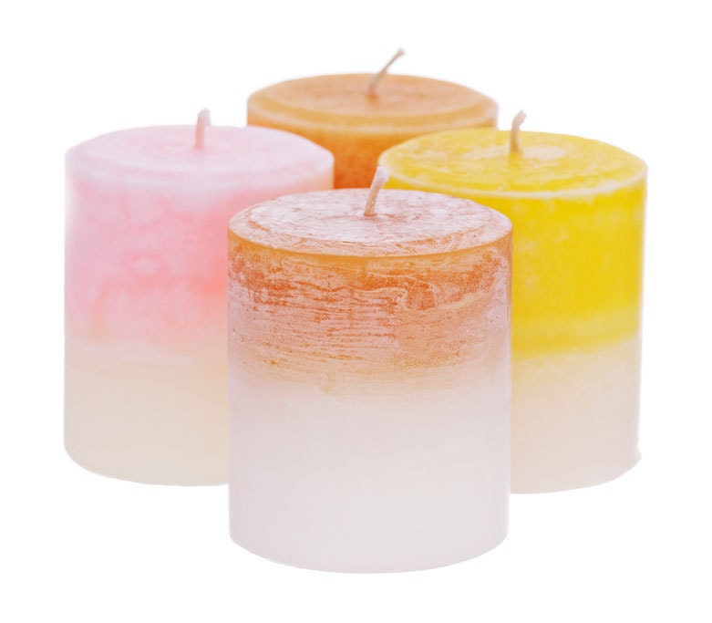 FREE SHIPPING, 4-Piece Handmade Scented Decorative Pillar Candles, 4 Gifts in one, 14 oz (397 grams)