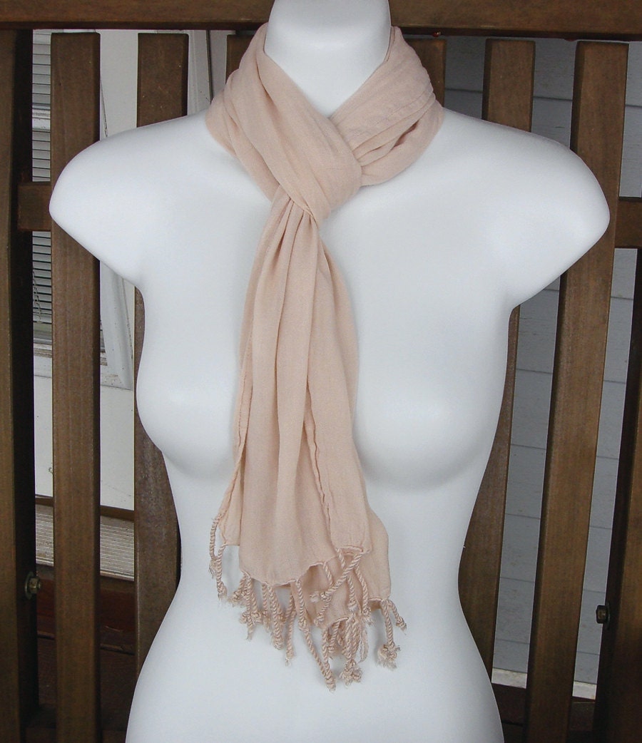 Long silky tea-dyed rayon fringed scarf