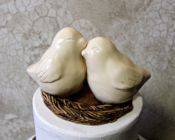 Ivory Snuggling Love Bird Cake Topper