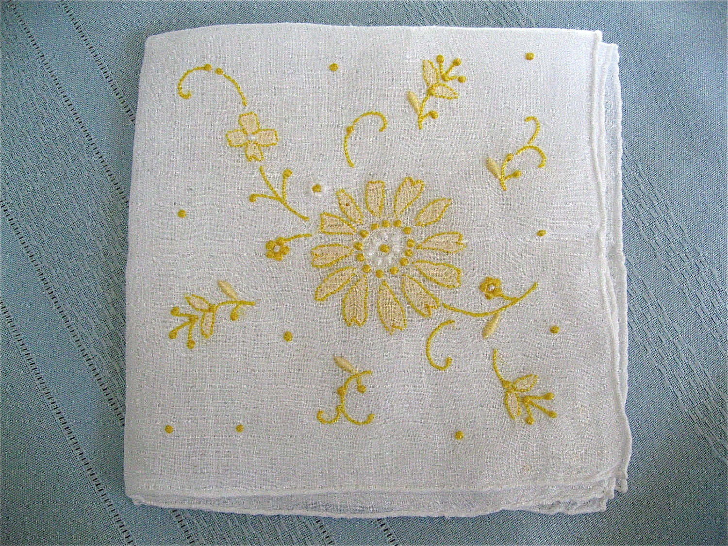 Yellow Flower Embroidered Hanky