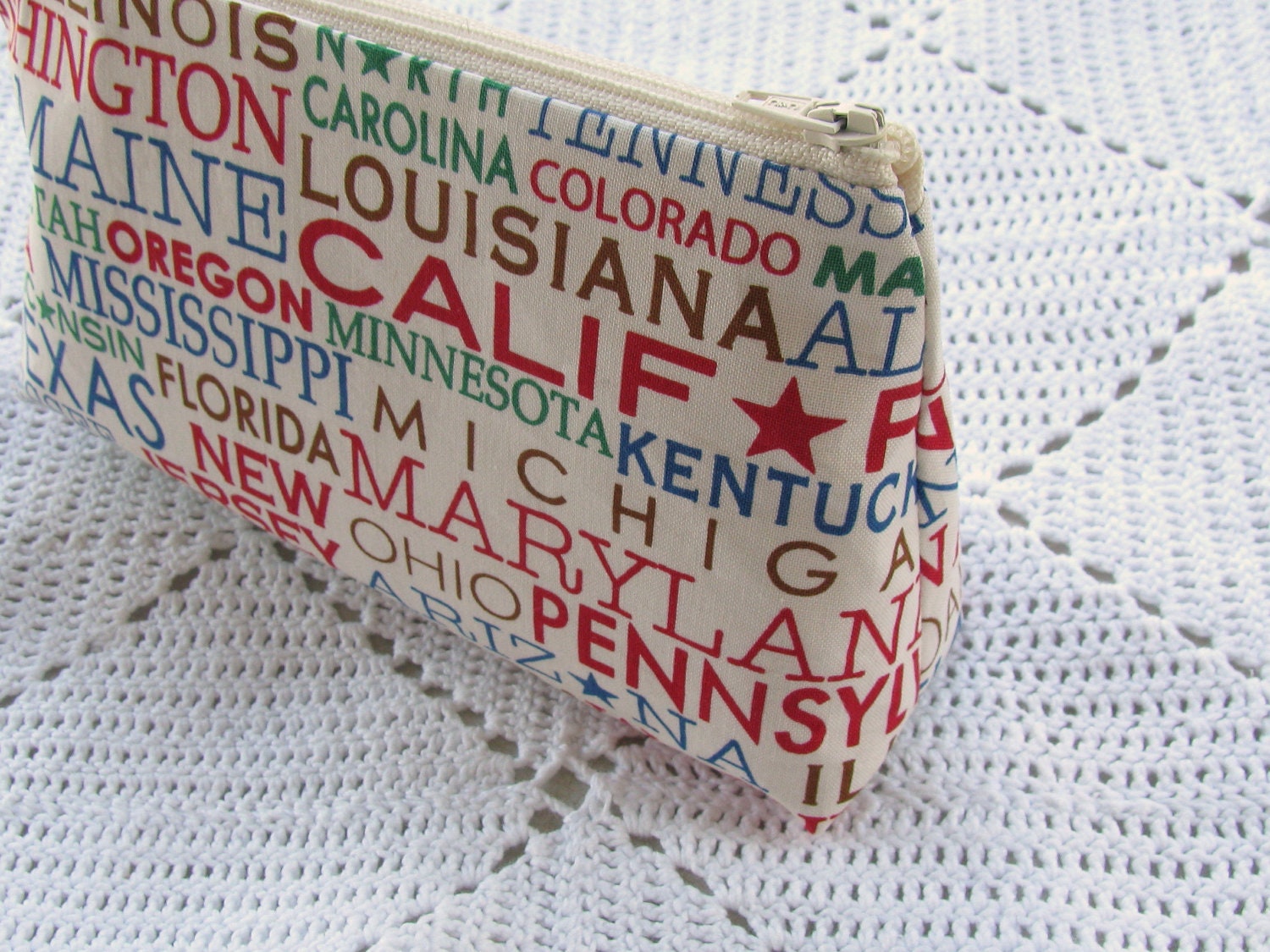 Cosmetic Pouch - State Names and Red Chevron