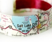Salt Lake City Map Bracelet, Map Jewelry, Utah, Cuff Bracelet, Upcycled - Ready to Ship - Gift under 30