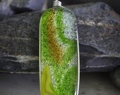 Dichroic fused glass pendant - lime gree, yellow-gold, yellow and silver fused glass jewelry ( by Meagan Chaney Gumpert)
