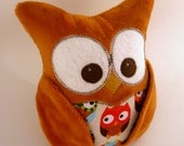 Rusty Orange minky plush owl pillow - owl fabric