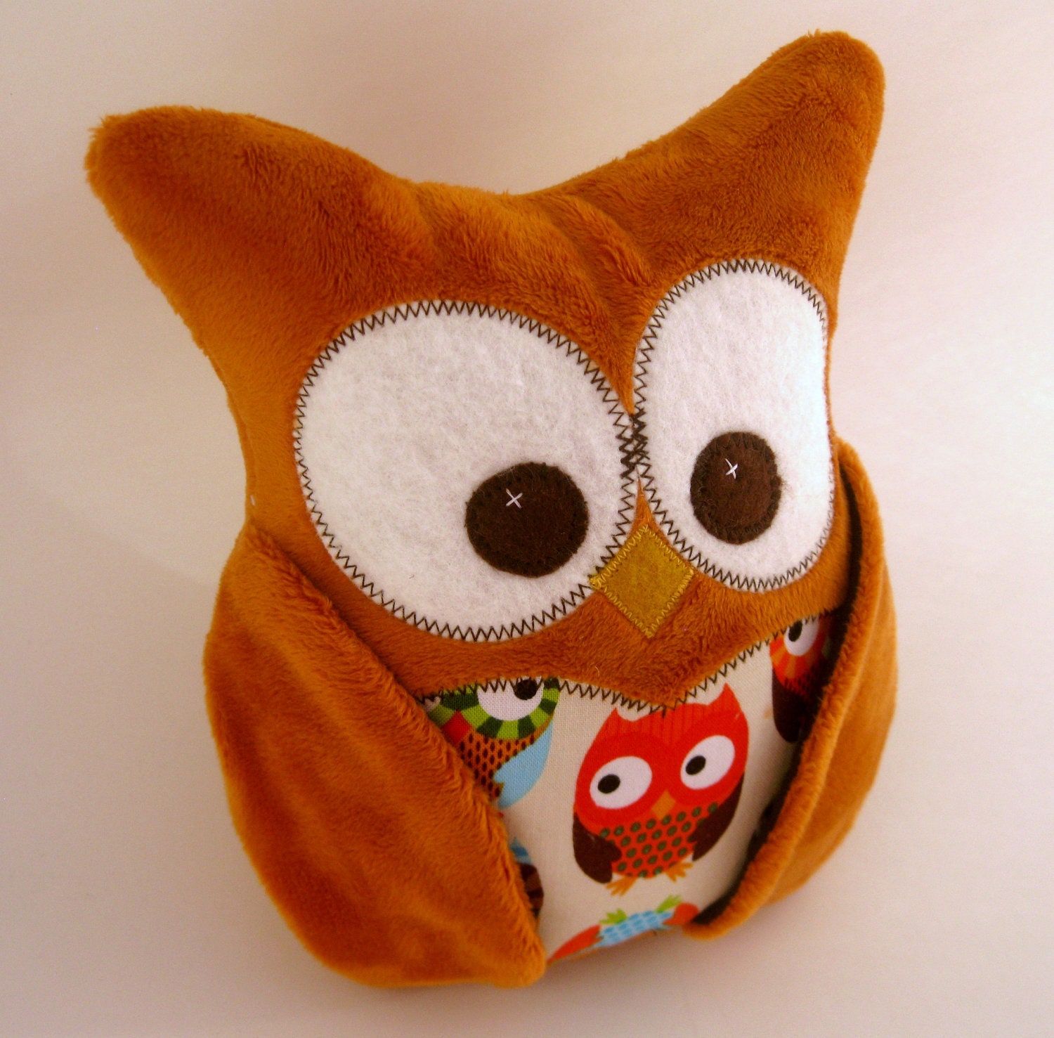 Rusty Orange minky plush owl pillow - owl fabric