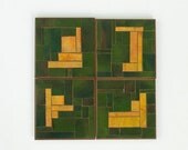 Handmade Paper Abstract Geometric Mosaic Coasters Green Gold