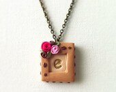 Initial necklace brown - custom gift - unique flower pendant
