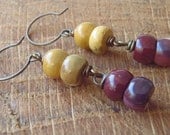 C078 Jasper Garnet and Gold Dangle Earrings