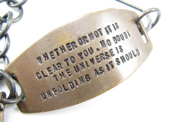 Universe is Unfolding as it Should,  hand stamped brass bracelet, Max Ehrman Quote